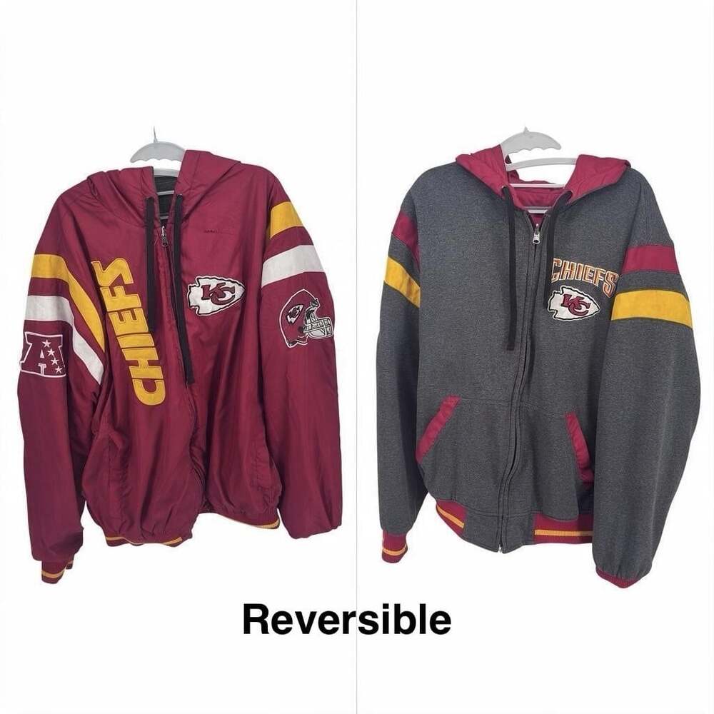 Kansas City Chiefs Reversible Hooded Jacket XL Red Gray Fleece NFL (QQ)
